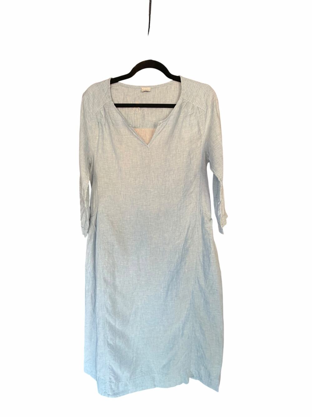 Poetry 100% Linen Powder Blue Midi Dress 4 Lagenlook Coastal Resort Scandinavian